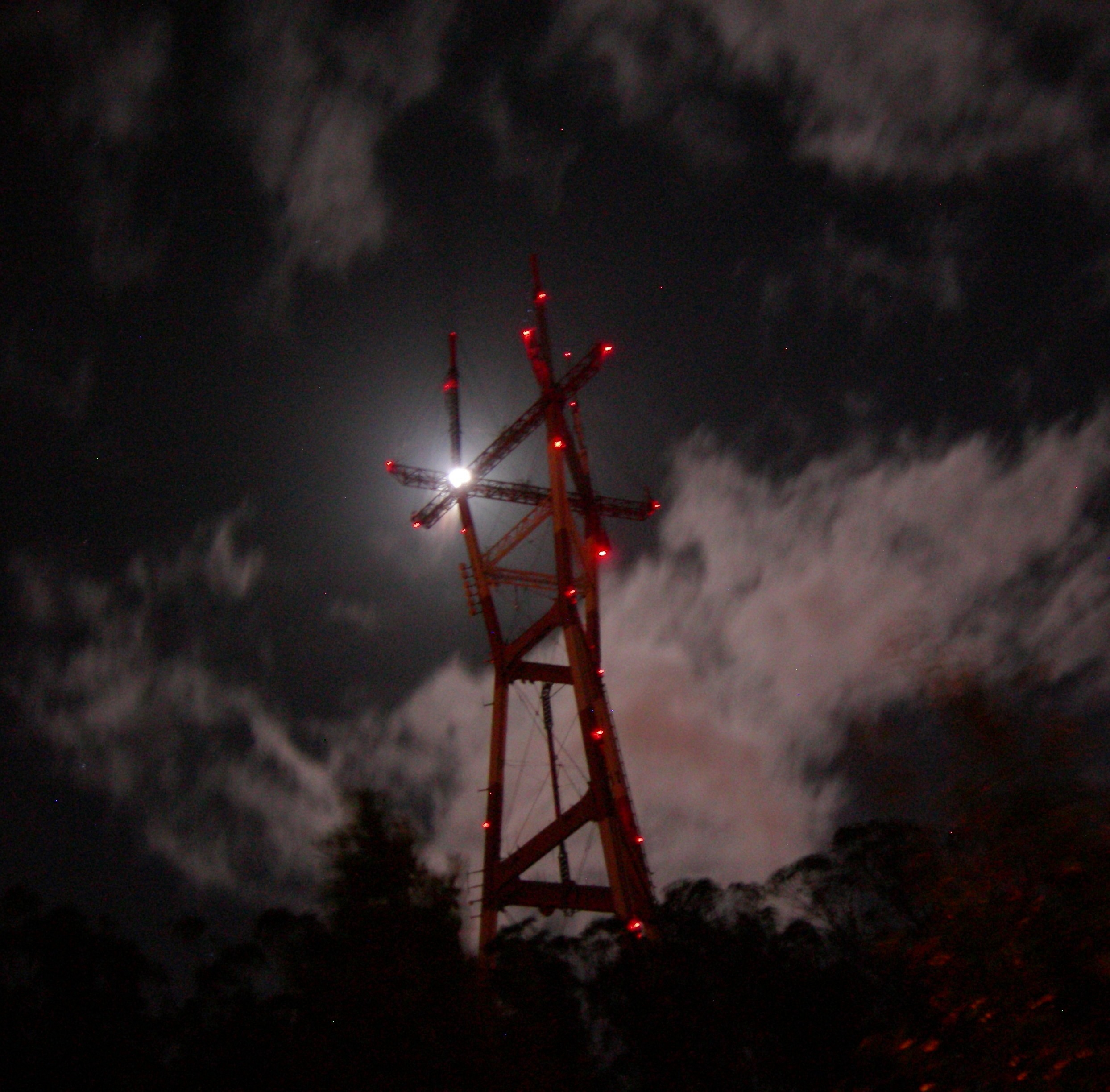 Sutro Tower with November moon above Forest Knolls